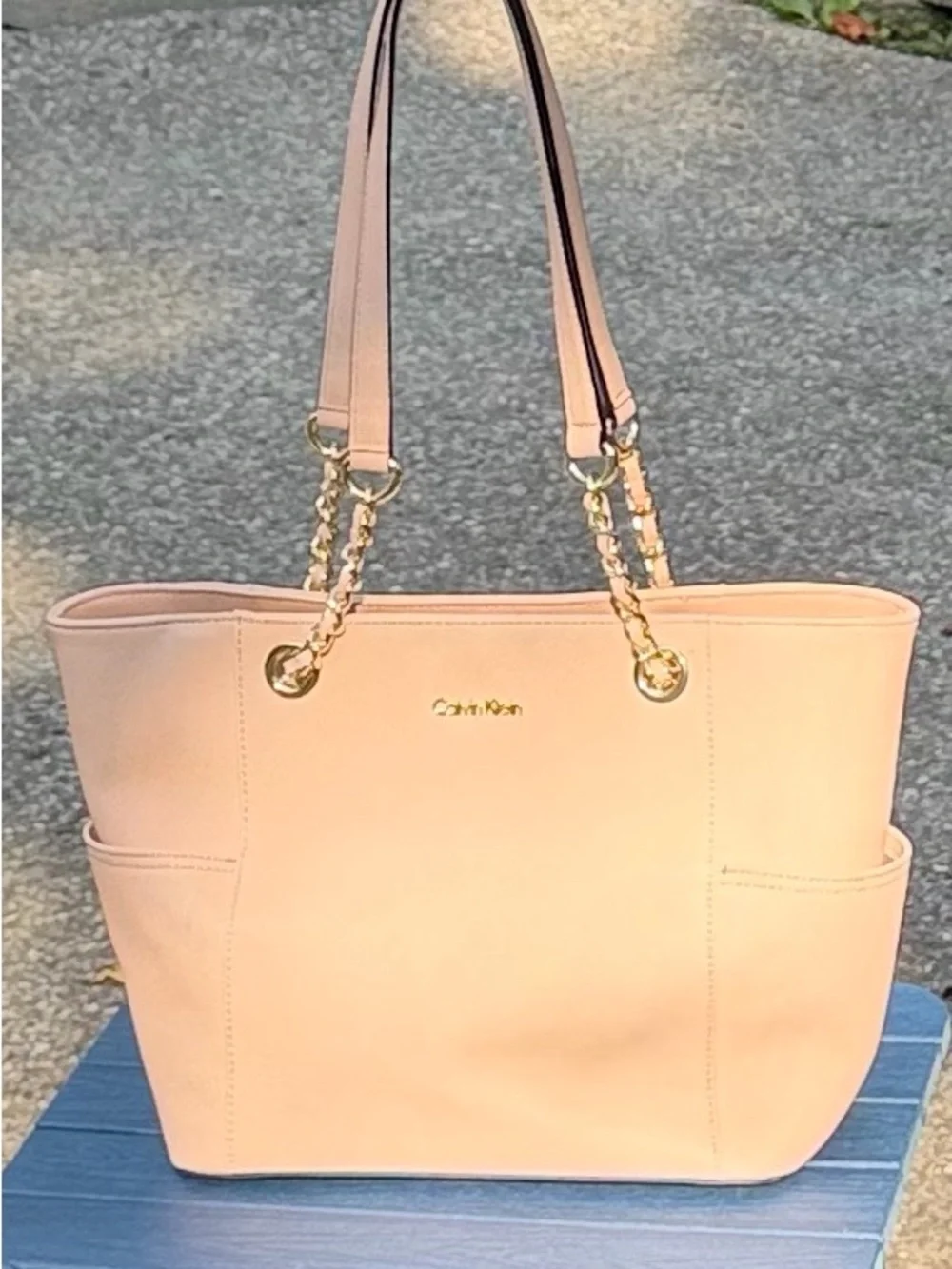 Calvin Klein Peach Tote with Gold Chain Handles